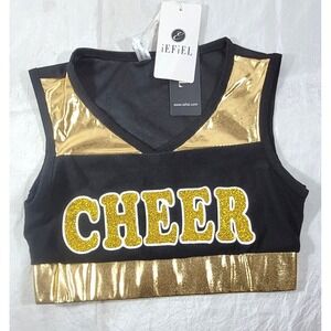 iEFiEL Girl's Black & Metallic Gold Glitter Cheer Cropped Tank Top - US Size 6